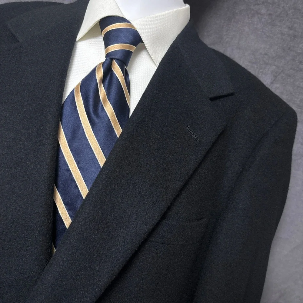 Roundtree Yorke Sport Coat 42L Black Fleece Camel Hair Blazer Jacket Classic